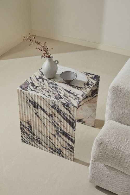 Fluted Marble Cube Table
