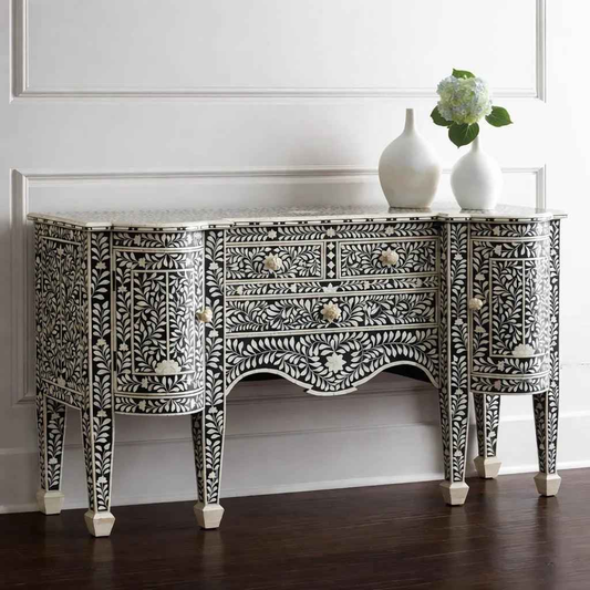 Black Flora Bone Inlay Sideboard