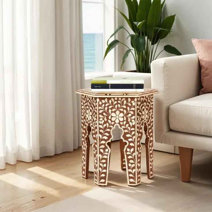 Terracotta Bone Inlay Side Table