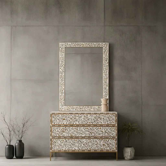 Ivory Lattice Bone Inlay Dresser Set