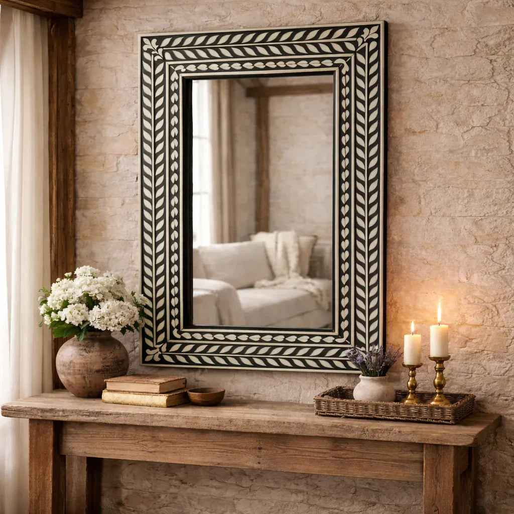 Noir Leaf Bone Inlay Mirror
