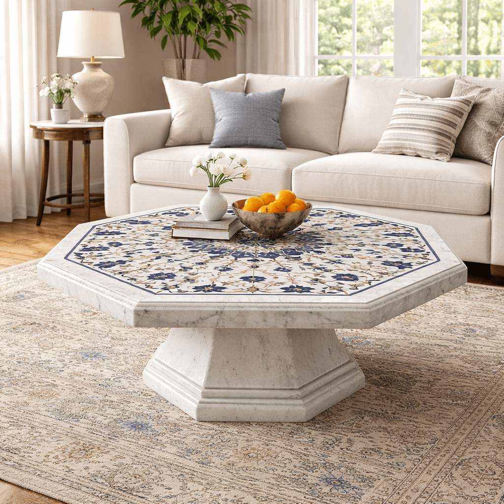 Azure Medallion Marble Inlay Table - Arteviah