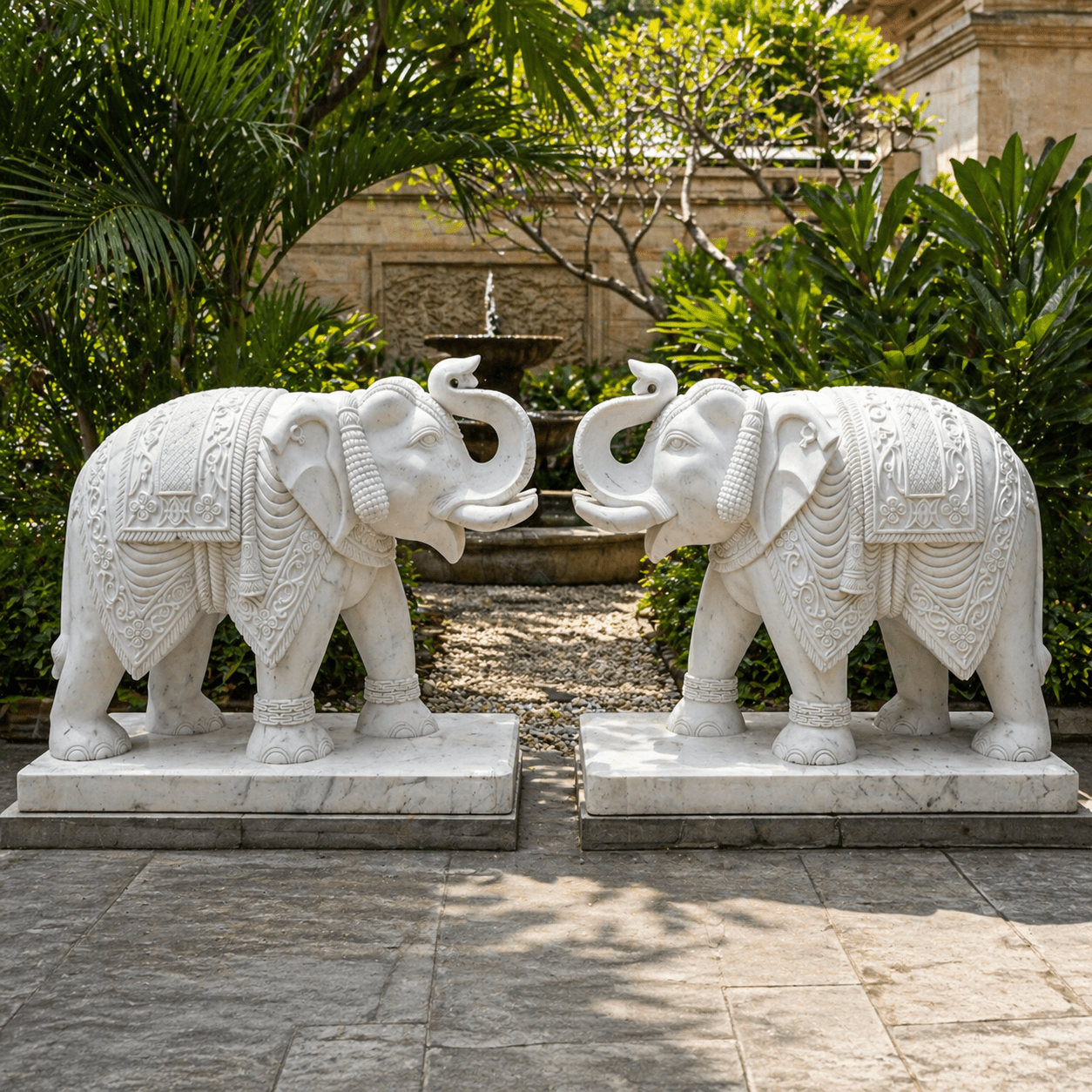 Rajhans Majesty – Handcrafted Marble Elephant Duo Artifacts - Arteviah