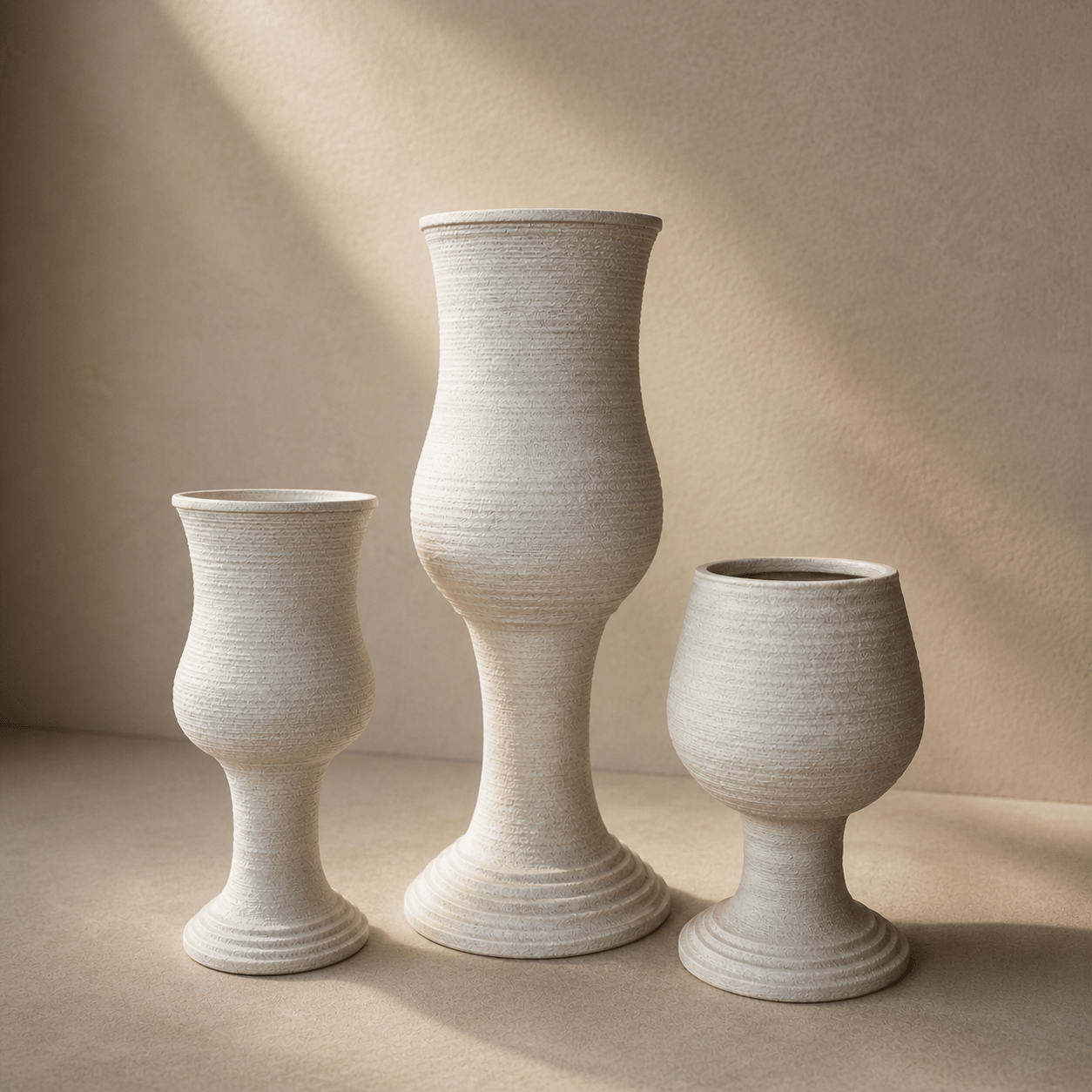 Ivory Trio Pedestal Vases Artifacts - Arteviah