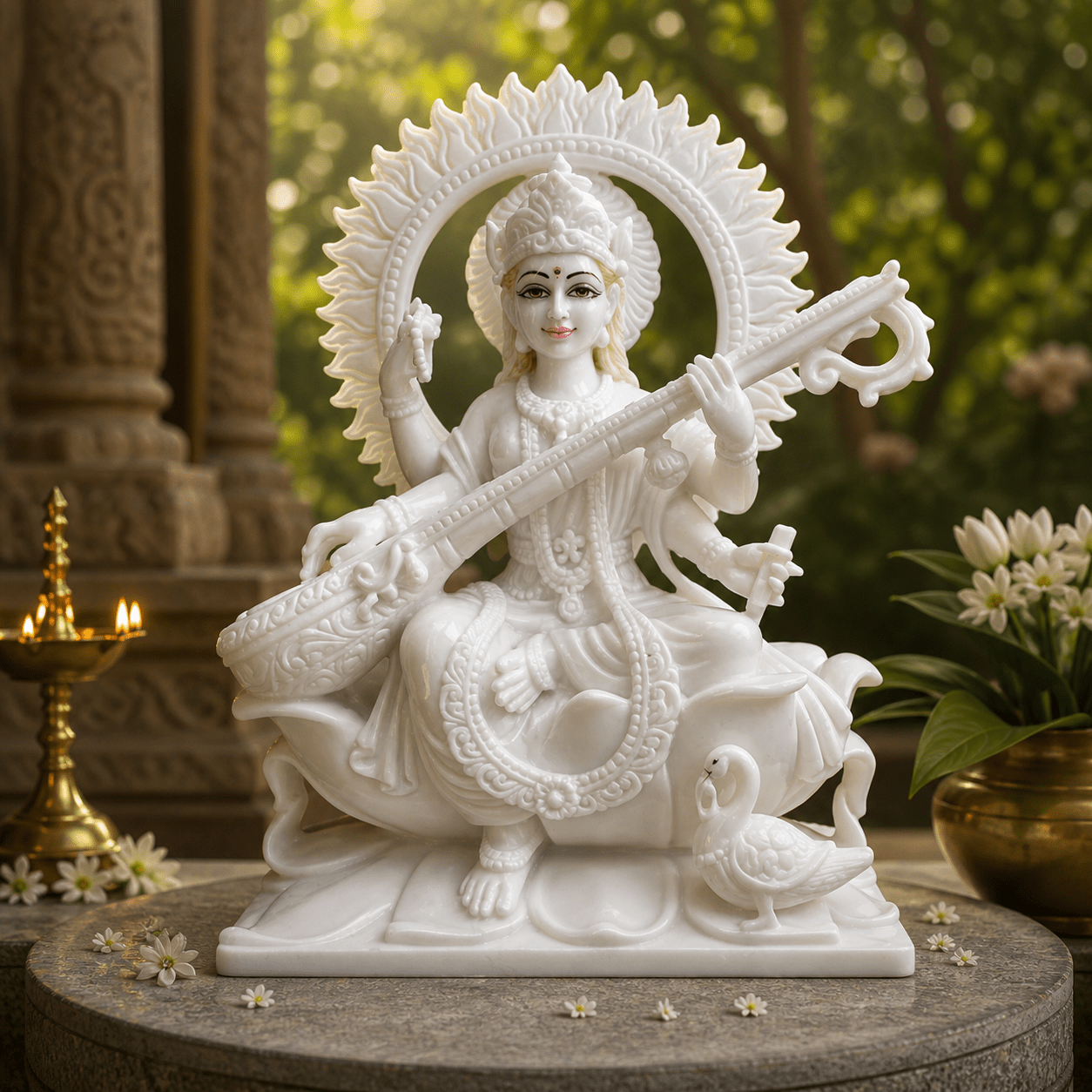 Veena Vani Saraswati Marble idol - Arteviah