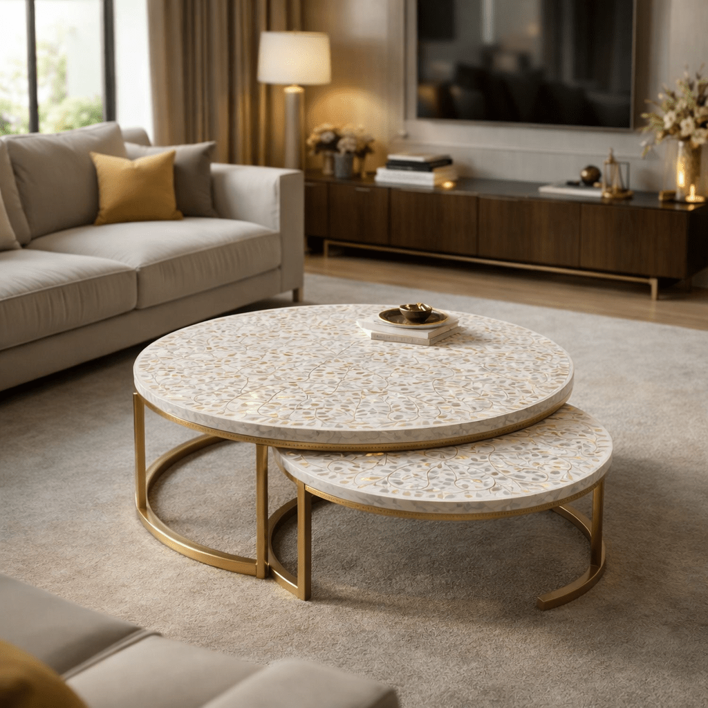 Ivory Nesting Inlay Table Set - Arteviah