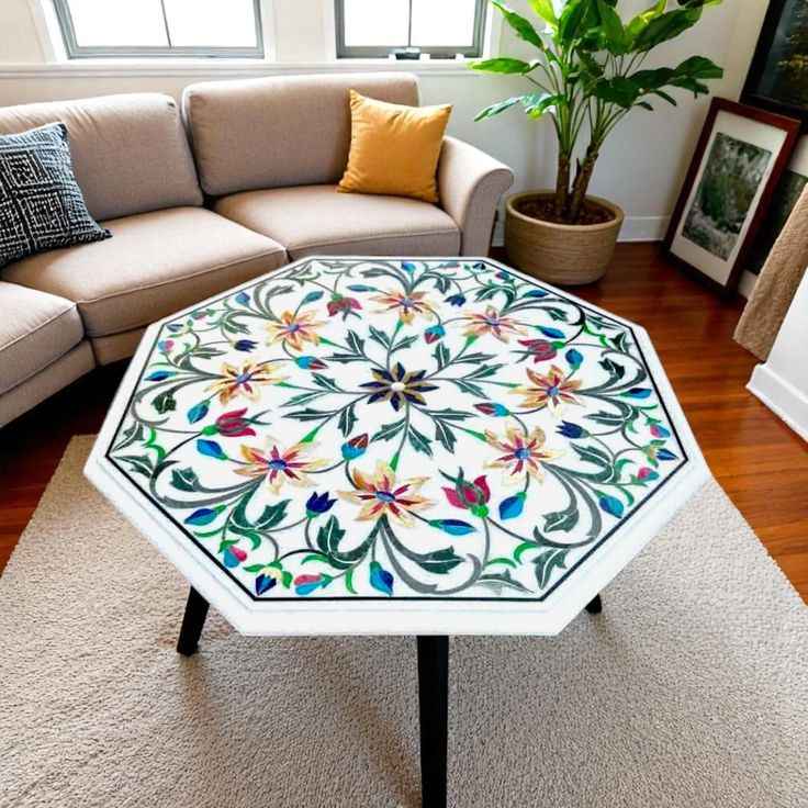 Floral Symphony Marble Inlay Table