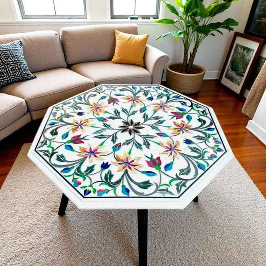 Floral Symphony Marble Inlay Table